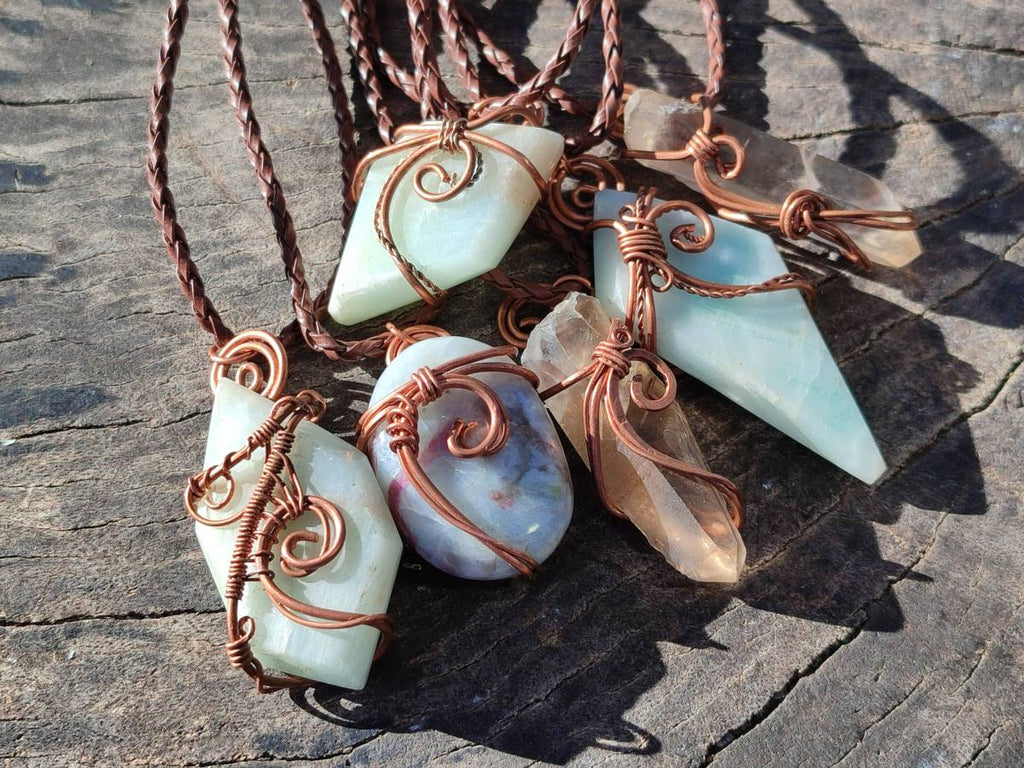 Hand Made Copper Wire Wrapped Pendants x 6 From Southern Africa - Toprock Gemstones and Minerals 
