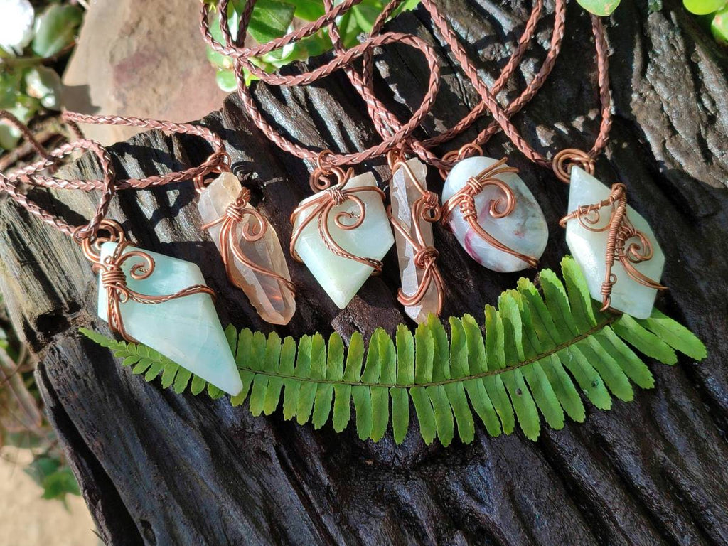 Hand Made Copper Wire Wrapped Pendants x 6 From Southern Africa - Toprock Gemstones and Minerals 
