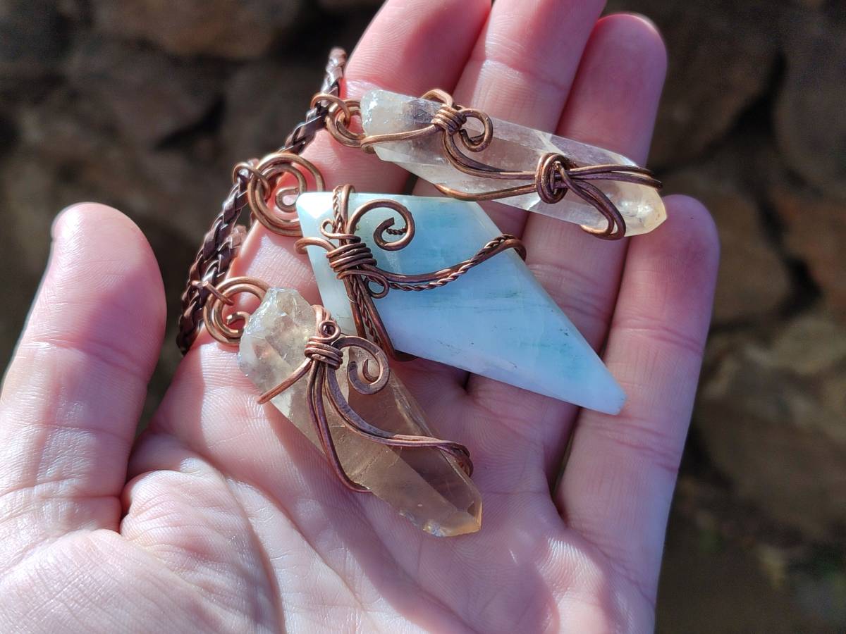 Hand Made Copper Wire Wrapped Pendants x 6 From Southern Africa - Toprock Gemstones and Minerals 