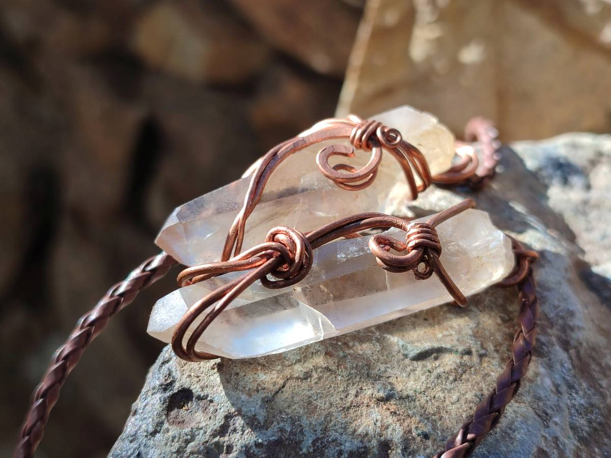 Hand Made Copper Wire Wrapped Pendants x 6 From Southern Africa - Toprock Gemstones and Minerals 