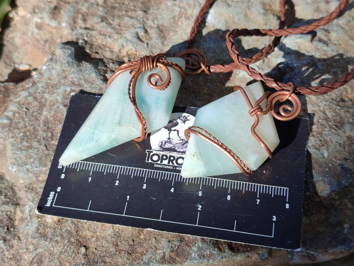 Hand Made Copper Wire Wrapped Pendants x 6 From Southern Africa - Toprock Gemstones and Minerals 