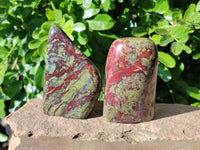 Polished Bastite Dragons Blood Stone Standing Free Forms x 2 From Tshipise, South Africa - Toprock Gemstones and Minerals 