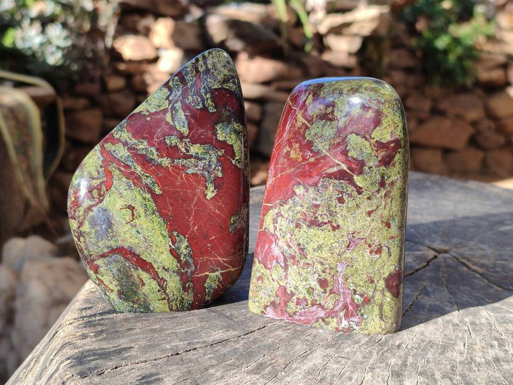 Polished Bastite Dragons Blood Stone Standing Free Forms x 2 From Tshipise, South Africa - Toprock Gemstones and Minerals 