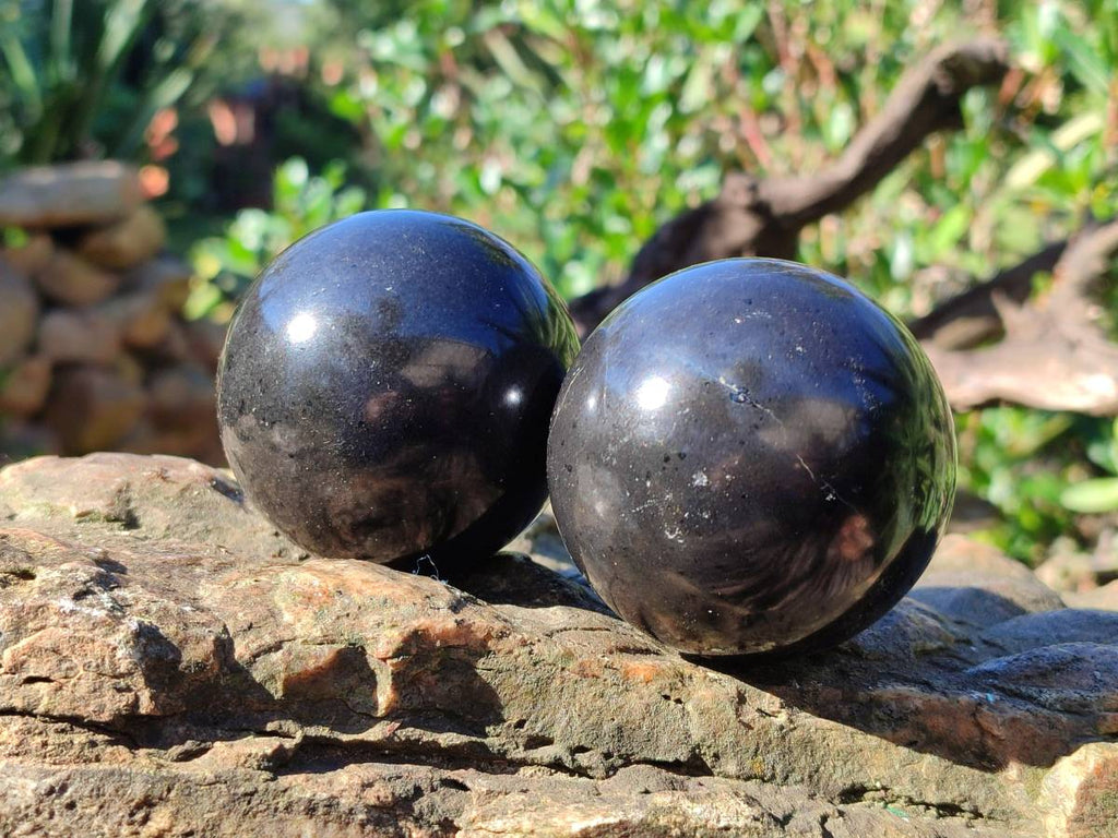 Polished Black Basalt Spheres x 4 From Antsirabe, Madagascar - Toprock Gemstones and Minerals 