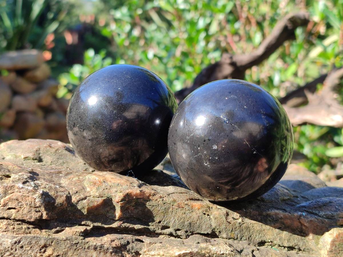 Polished Black Basalt Spheres x 4 From Antsirabe, Madagascar - Toprock Gemstones and Minerals 