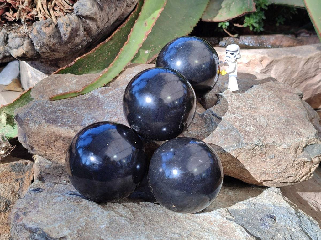Polished Black Basalt Spheres x 4 From Antsirabe, Madagascar - Toprock Gemstones and Minerals 