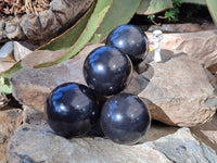 Polished Black Basalt Spheres x 4 From Antsirabe, Madagascar - Toprock Gemstones and Minerals 