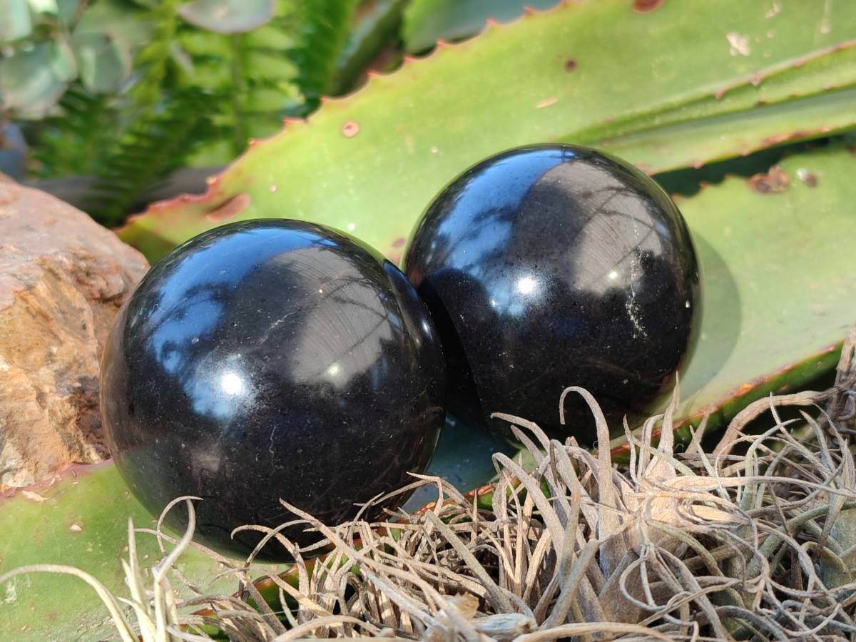 Polished Black Basalt Spheres x 4 From Antsirabe, Madagascar - Toprock Gemstones and Minerals 