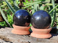 Polished Black Basalt Spheres x 4 From Antsirabe, Madagascar - Toprock Gemstones and Minerals 