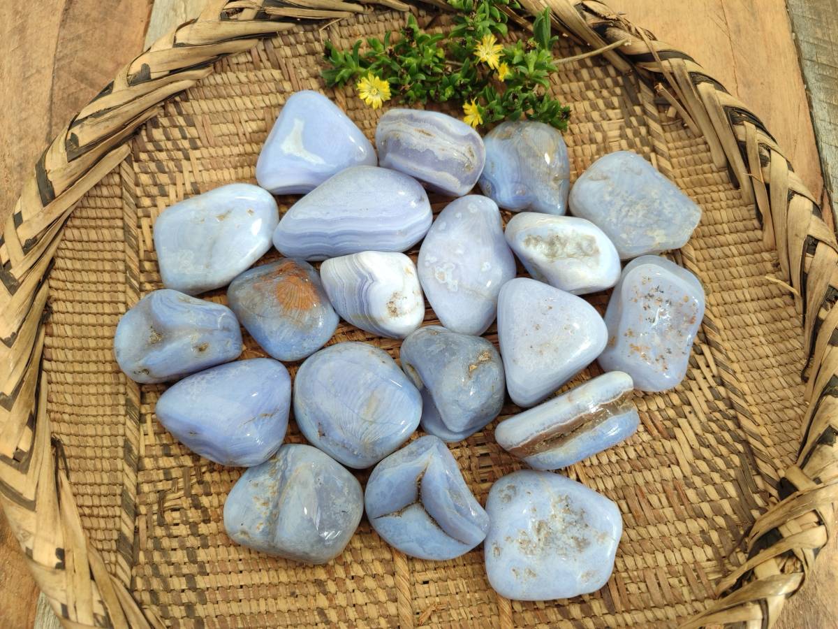 Polished Blue Lace Agate Tumbled Stones x 20 From Nsanje, Malawi - Toprock Gemstones and Minerals 