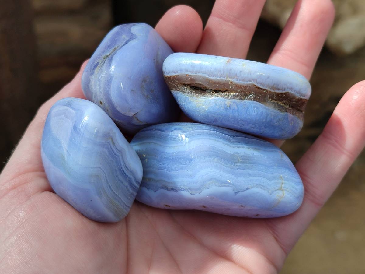 Polished Blue Lace Agate Tumbled Stones x 20 From Nsanje, Malawi - Toprock Gemstones and Minerals 