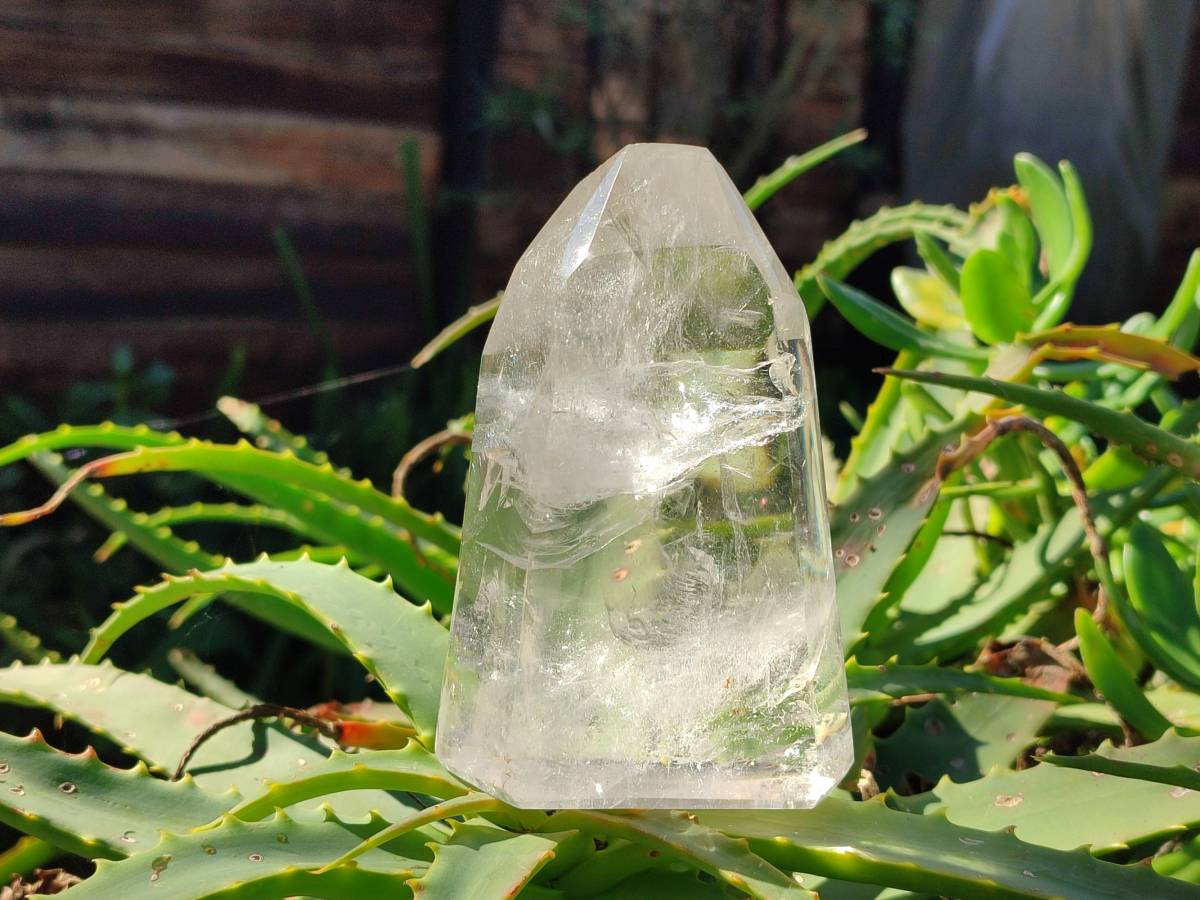 Polished Wispy Rainbow Veil Quartz and Specular Hematite Inclusion Quartz Crystals x 3 from Madagascar - Toprock Gemstones and Minerals 