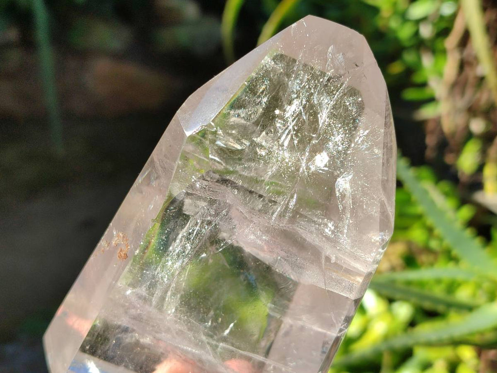 Polished Wispy Rainbow Veil Quartz and Specular Hematite Inclusion Quartz Crystals x 3 from Madagascar - Toprock Gemstones and Minerals 