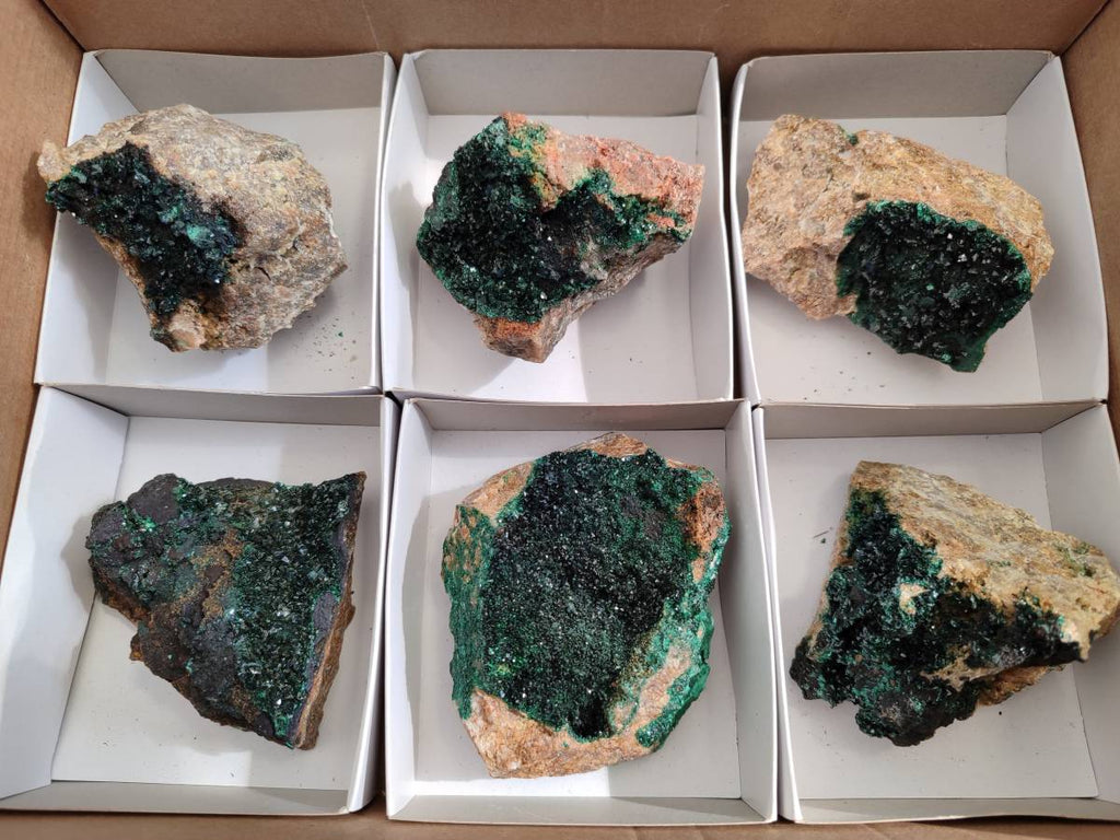 Natural Super Rare Crystalline Malachite on Dolomite Matrix Specimens x 6 From Tenke Fungurume, Congo - Toprock Gemstones and Minerals 