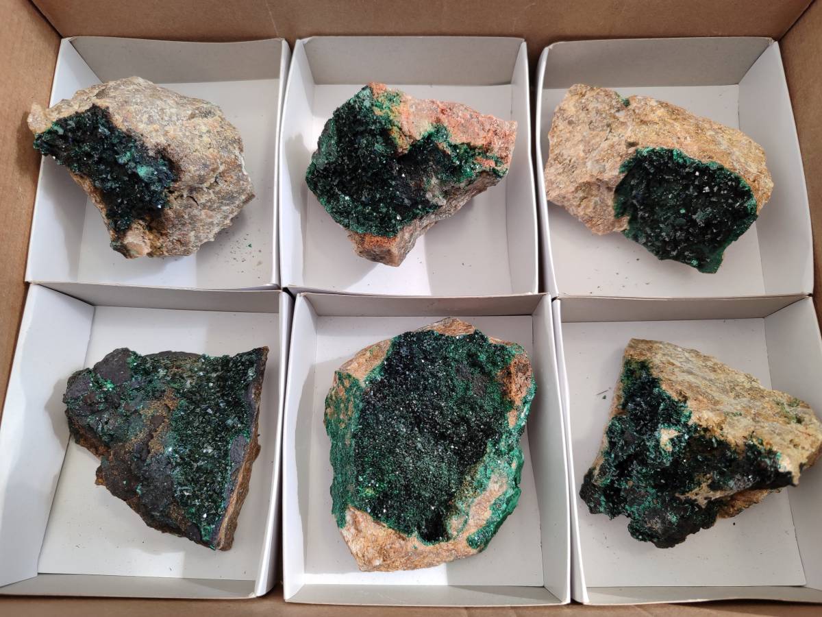 Natural Super Rare Crystalline Malachite on Dolomite Matrix Specimens x 6 From Tenke Fungurume, Congo - Toprock Gemstones and Minerals 