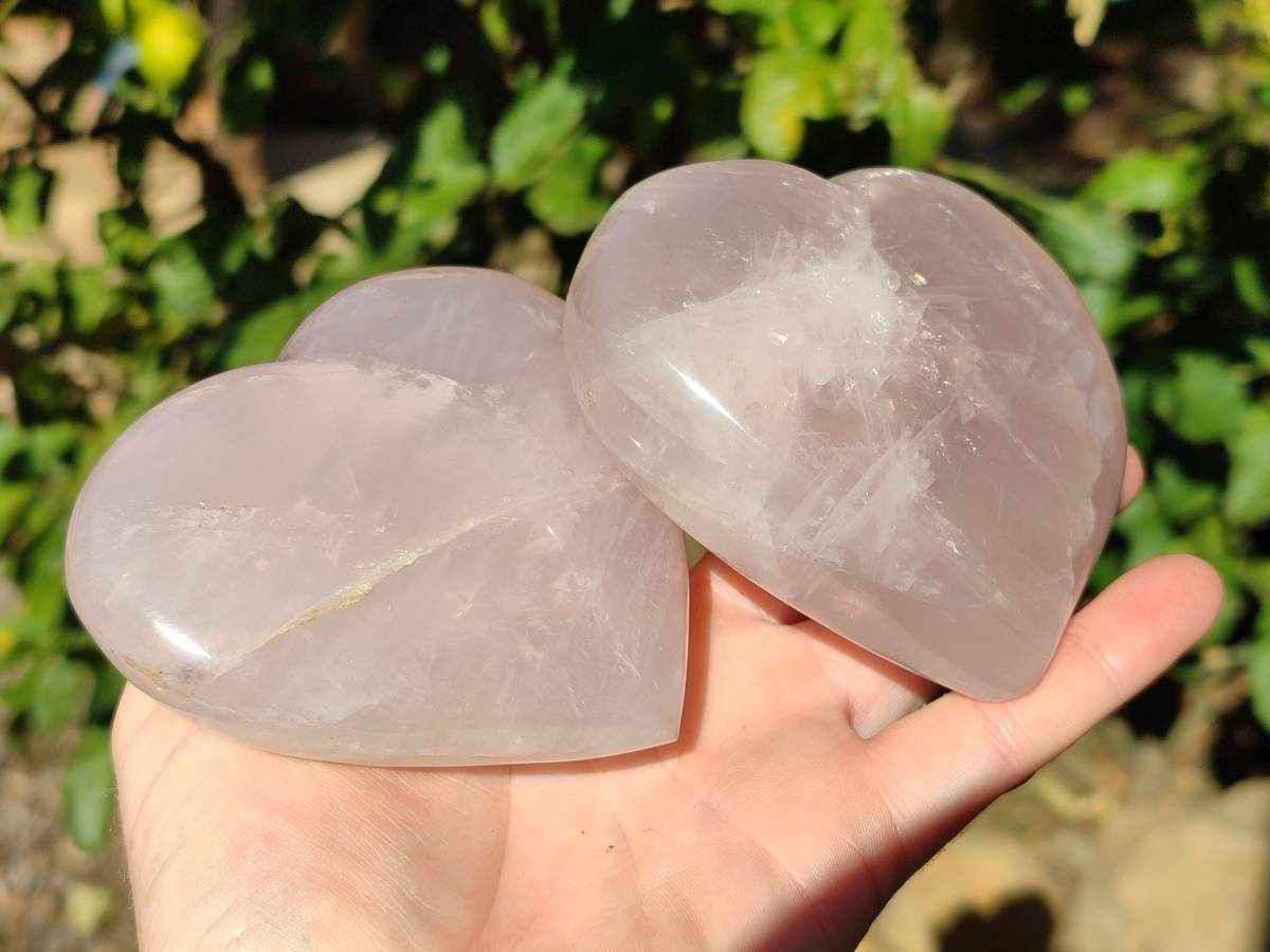Polished Rose Girasol Quartz Gemstone Hearts x 3 Ambatondrazaka, Madagascar - Toprock Gemstones and Minerals 