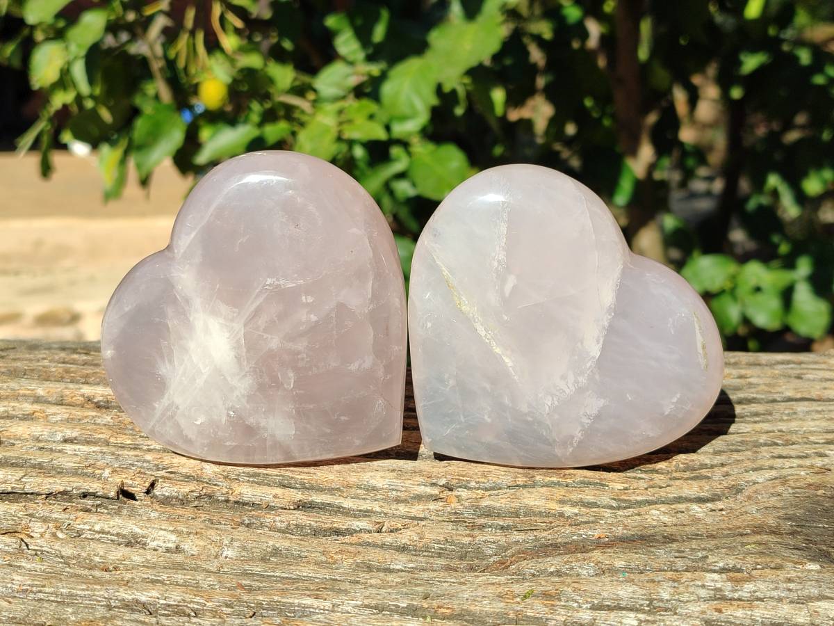 Polished Rose Girasol Quartz Gemstone Hearts x 3 Ambatondrazaka, Madagascar - Toprock Gemstones and Minerals 