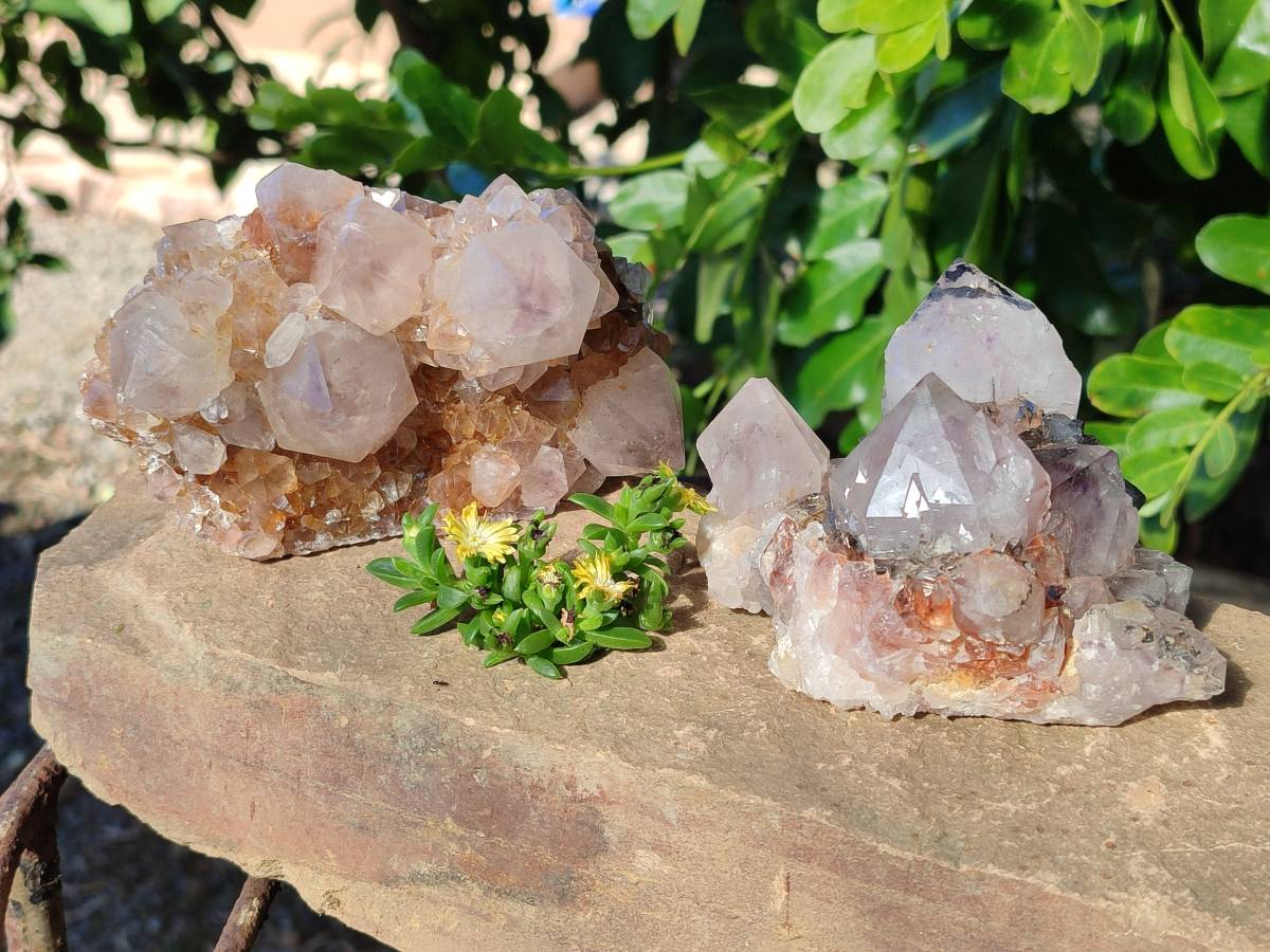 Natural Smokey Limonite Coated Phantom Spirit Quartz Clusters x 3 From Boekenhouthoek, South Africa - Toprock Gemstones and Minerals 