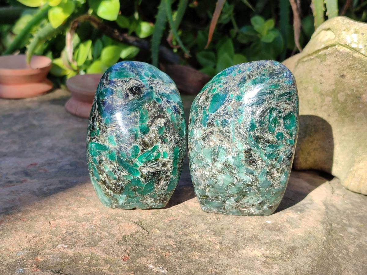 Polished Emerald Mica In Matrix Standing Free Forms x 4 From Mutoko, Zimbabwe - Toprock Gemstones and Minerals 