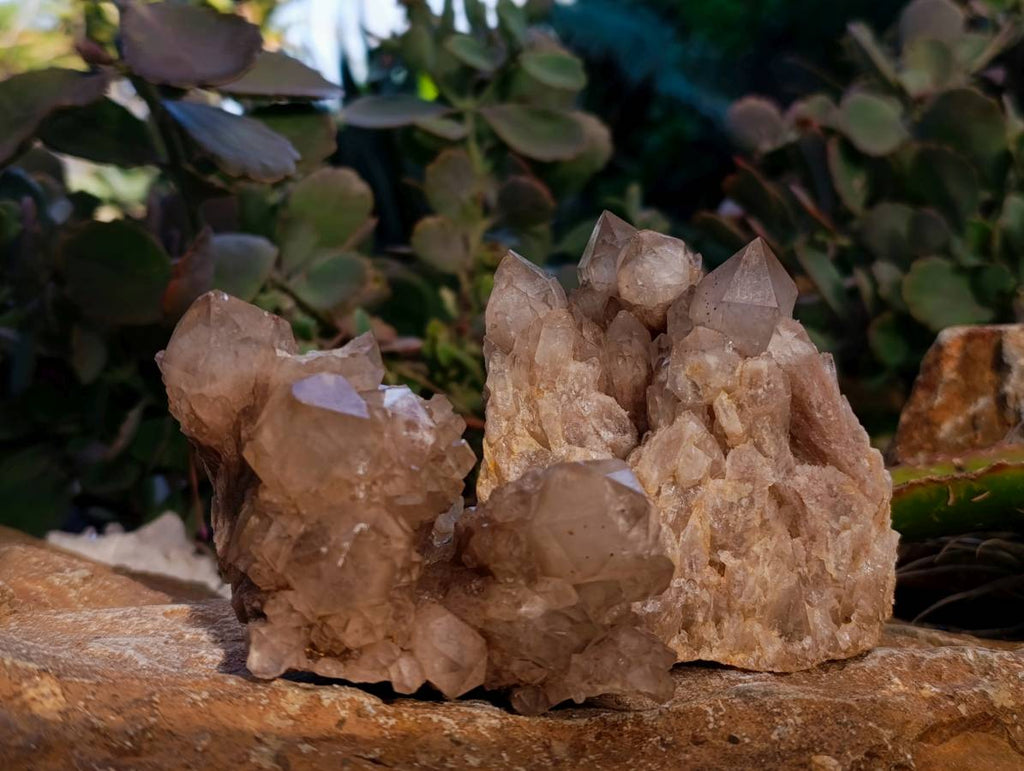Natural Smokey Phantom Quartz Clusters x 3 From Luena, Congo - Toprock Gemstones and Minerals 
