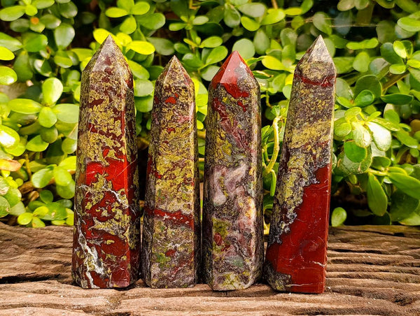 Polished Bastite Dragon Bloodstone Points x 4 From South Africa - Toprock Gemstones and Minerals 