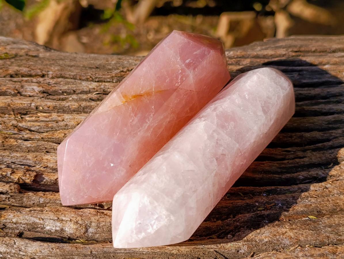 Polished Rose Quartz Double Terminated Points x 4 From Madagascar - Toprock Gemstones and Minerals 