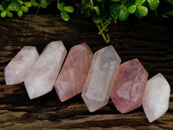 Polished Double Terminated Rose Quartz Points x 6 Madagascar - Toprock Gemstones and Minerals 