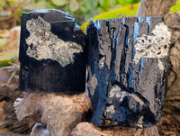 Natural XL Schorl Black Tourmaline with Hyalite Opal and Fluorite Crystals x 2 From Erongo, Namibia