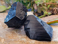 Natural XL Schorl Black Tourmaline with Hyalite Opal and Fluorite Crystals x 2 From Erongo, Namibia