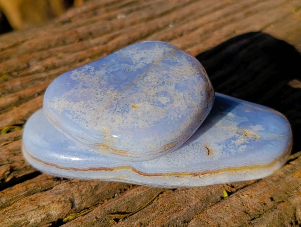 Polished Blue Lace Agate Tumbled Stones x 6 From Malawi - Toprock Gemstones and Minerals 