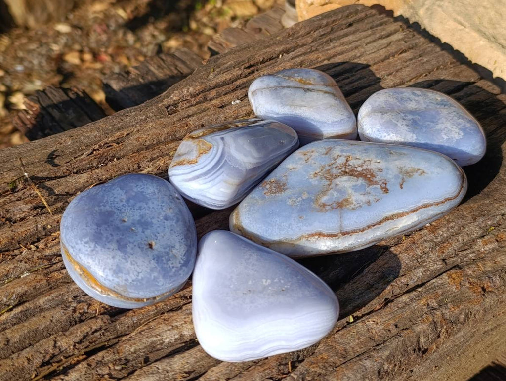 Polished Blue Lace Agate Tumbled Stones x 6 From Malawi - Toprock Gemstones and Minerals 