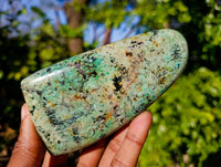 Polished African Turquoise Chrysocolla Standing Free Forms x 3 From South Africa - Toprock Gemstones and Minerals 