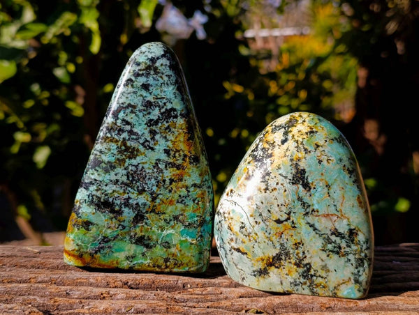 Polished African Turquoise Chrysocolla Standing Free Forms x 3 From South Africa - Toprock Gemstones and Minerals 