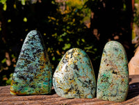 Polished African Turquoise Chrysocolla Standing Free Forms x 3 From South Africa - Toprock Gemstones and Minerals 