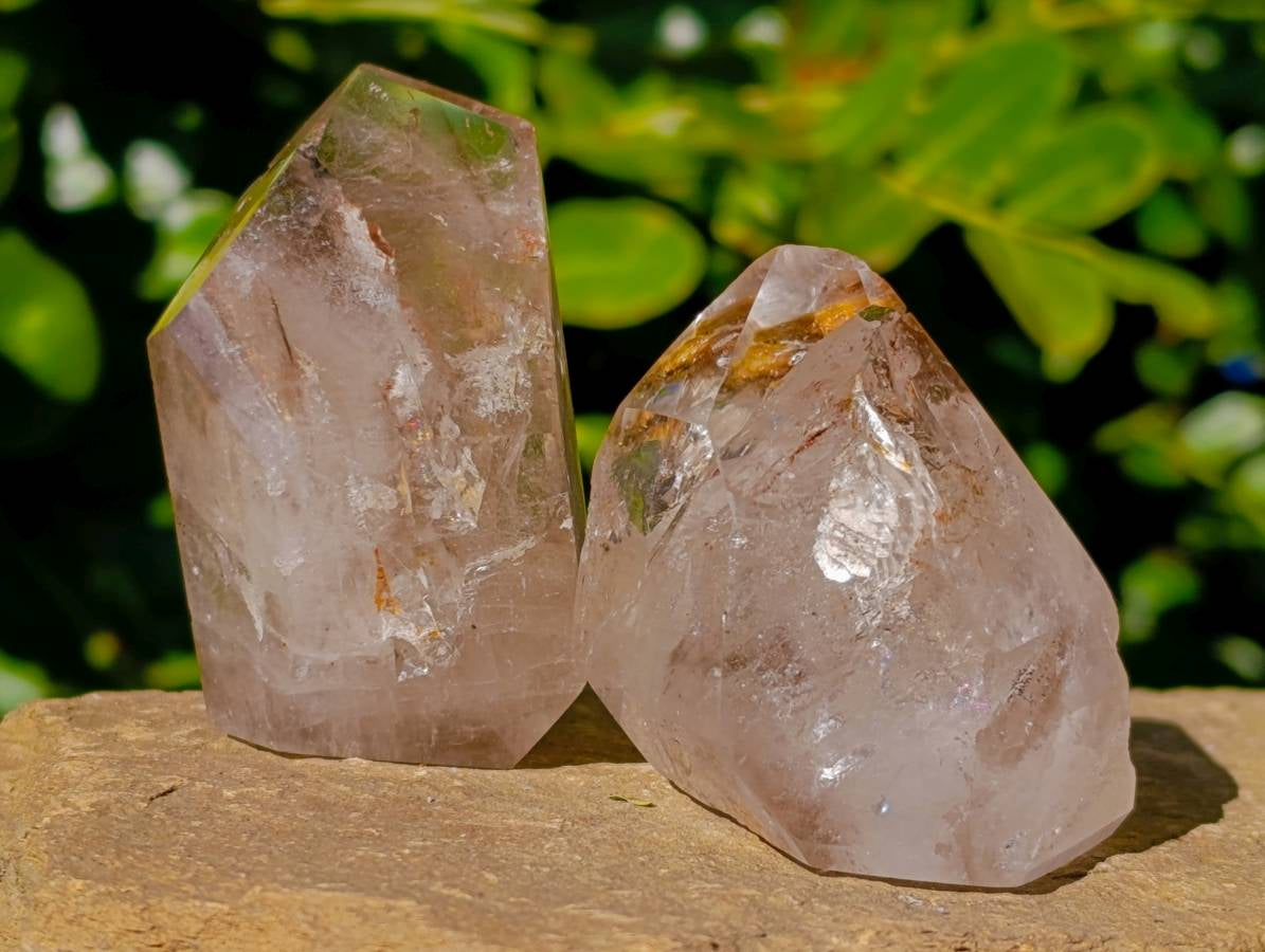 Polished Smokey Window and Clear Quartz Crystals x 6 From Madagascar - Toprock Gemstones and Minerals 