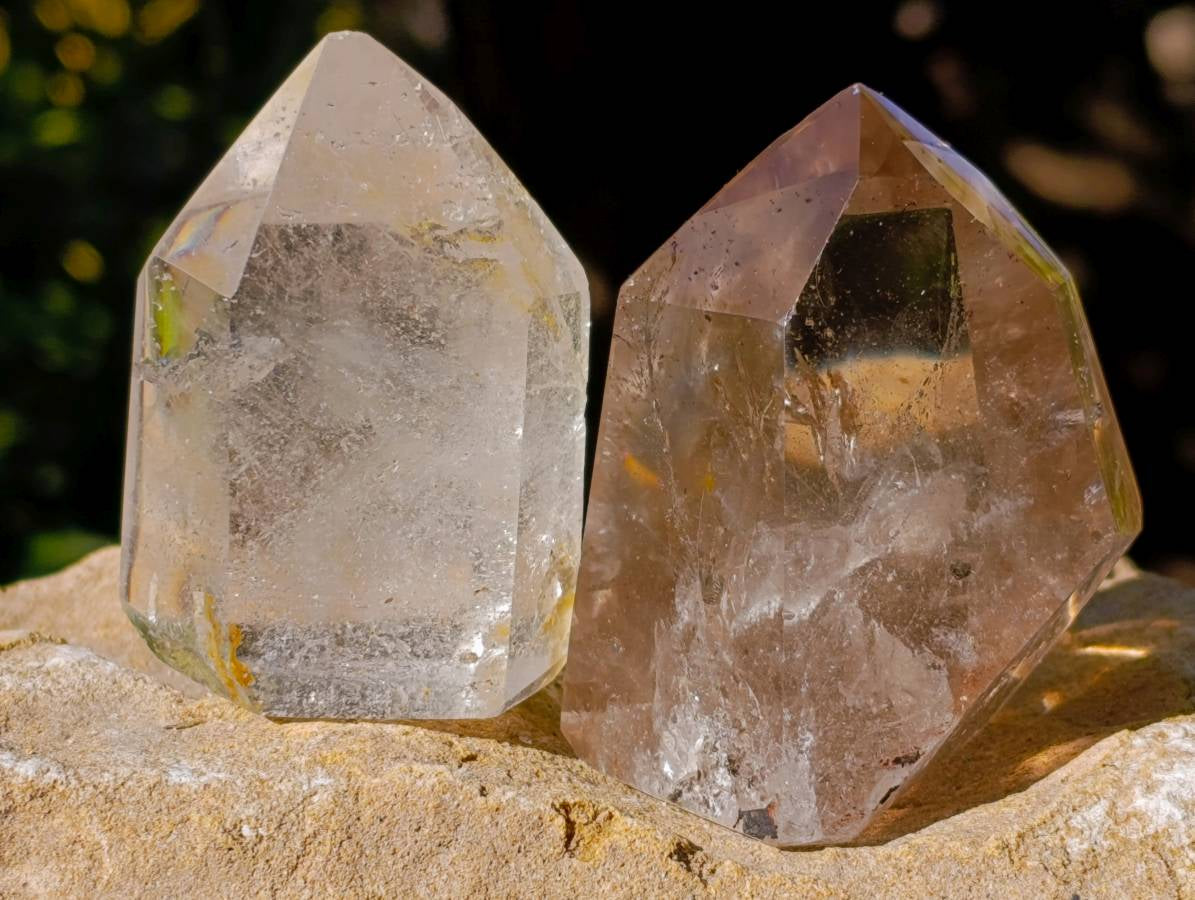 Polished Smokey Window and Clear Quartz Crystals x 6 From Madagascar - Toprock Gemstones and Minerals 
