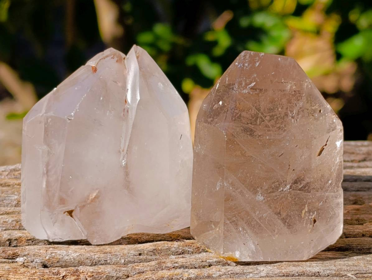 Polished Smokey Window and Clear Quartz Crystals x 6 From Madagascar - Toprock Gemstones and Minerals 