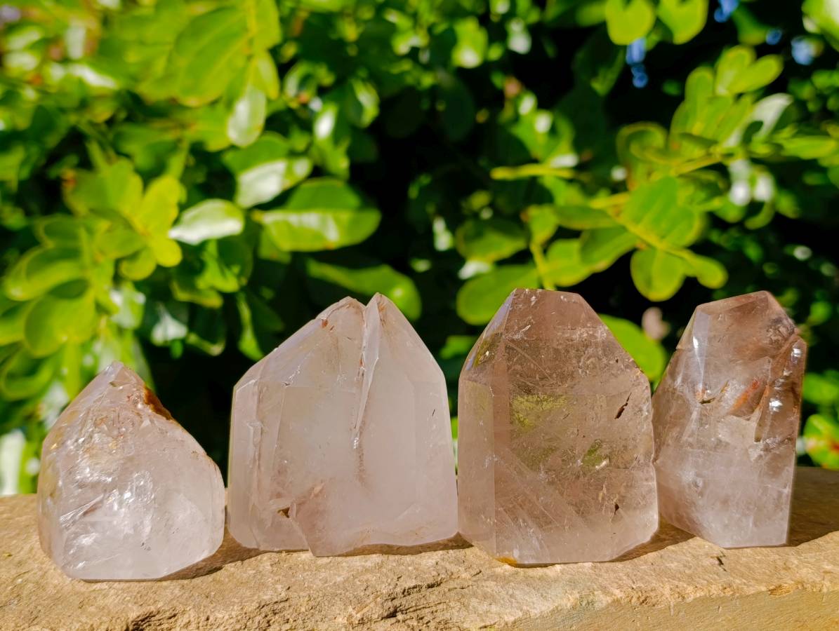 Polished Smokey Window and Clear Quartz Crystals x 6 From Madagascar - Toprock Gemstones and Minerals 