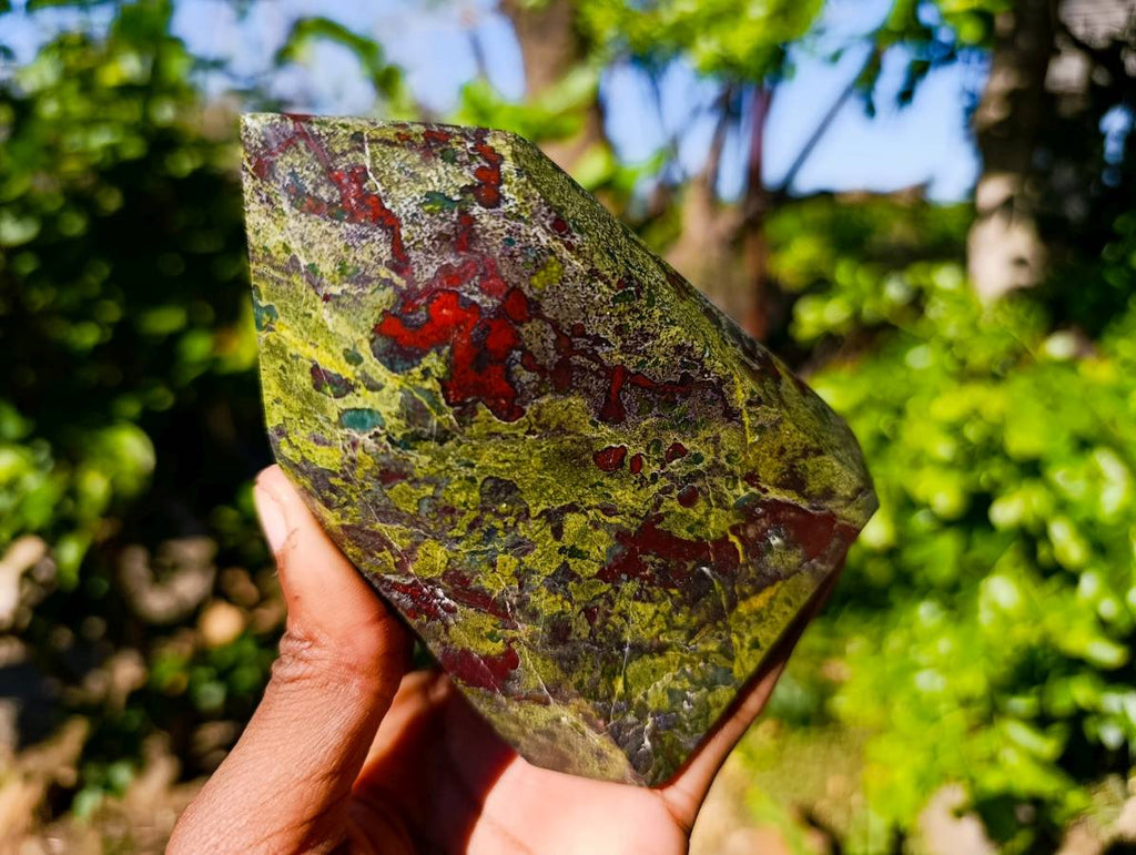 Polished Bastite Dragons Blood Stone Points x 2 From Tshipise, South Africa - Toprock Gemstones and Minerals 