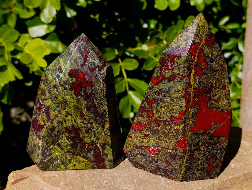 Polished Bastite Dragons Blood Stone Points x 2 From Tshipise, South Africa - Toprock Gemstones and Minerals 