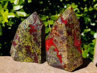 Polished Bastite Dragons Blood Stone Points x 2 From Tshipise, South Africa