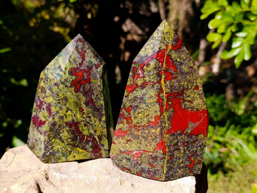 Polished Bastite Dragons Blood Stone Points x 2 From Tshipise, South Africa - Toprock Gemstones and Minerals 