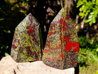 Polished Bastite Dragons Blood Stone Points x 2 From Tshipise, South Africa