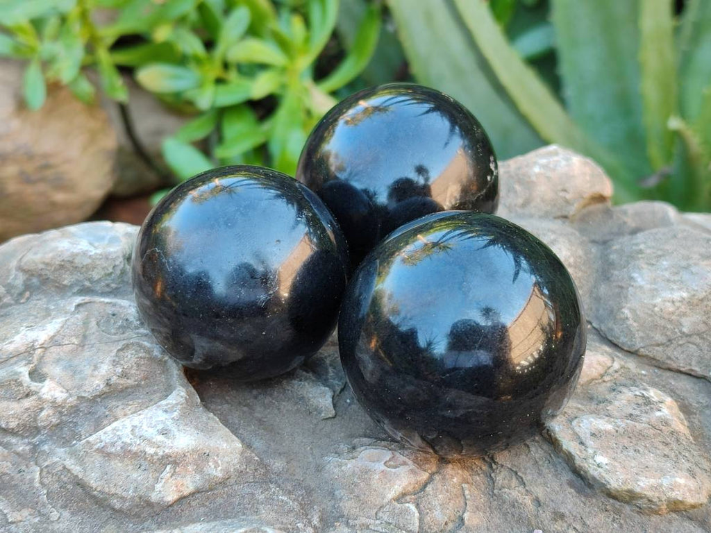 Polished Black Basalt Spheres x 8 From Antsirabe, Madagascar - Toprock Gemstones and Minerals 