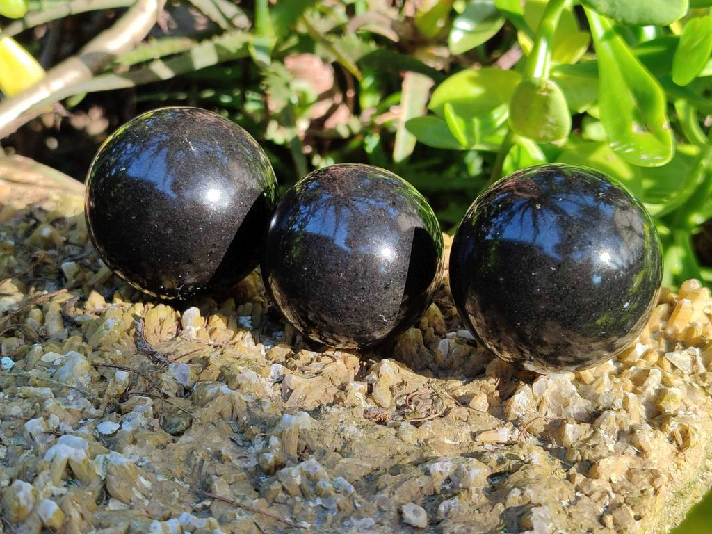 Polished Black Basalt Spheres x 8 From Antsirabe, Madagascar - Toprock Gemstones and Minerals 
