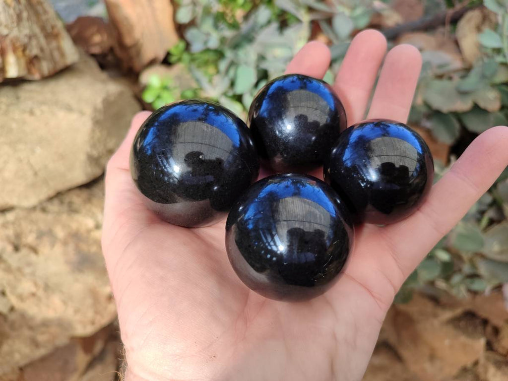Polished Black Basalt Spheres x 8 From Antsirabe, Madagascar - Toprock Gemstones and Minerals 
