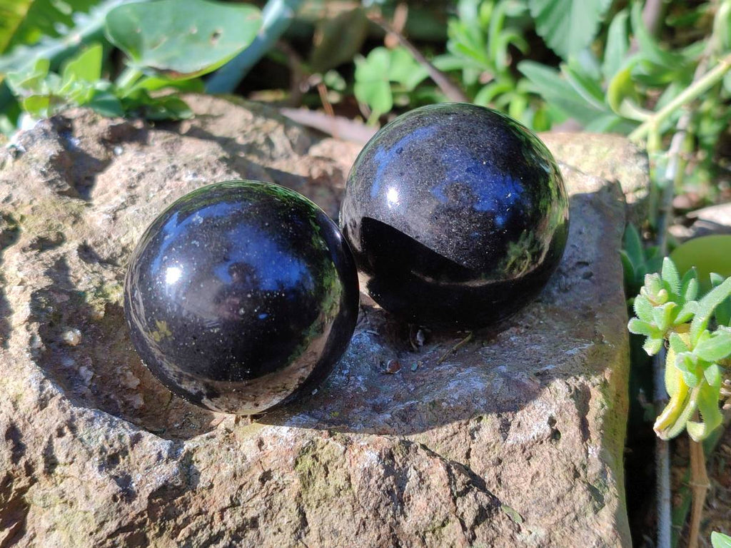 Polished Black Basalt Spheres x 8 From Antsirabe, Madagascar - Toprock Gemstones and Minerals 
