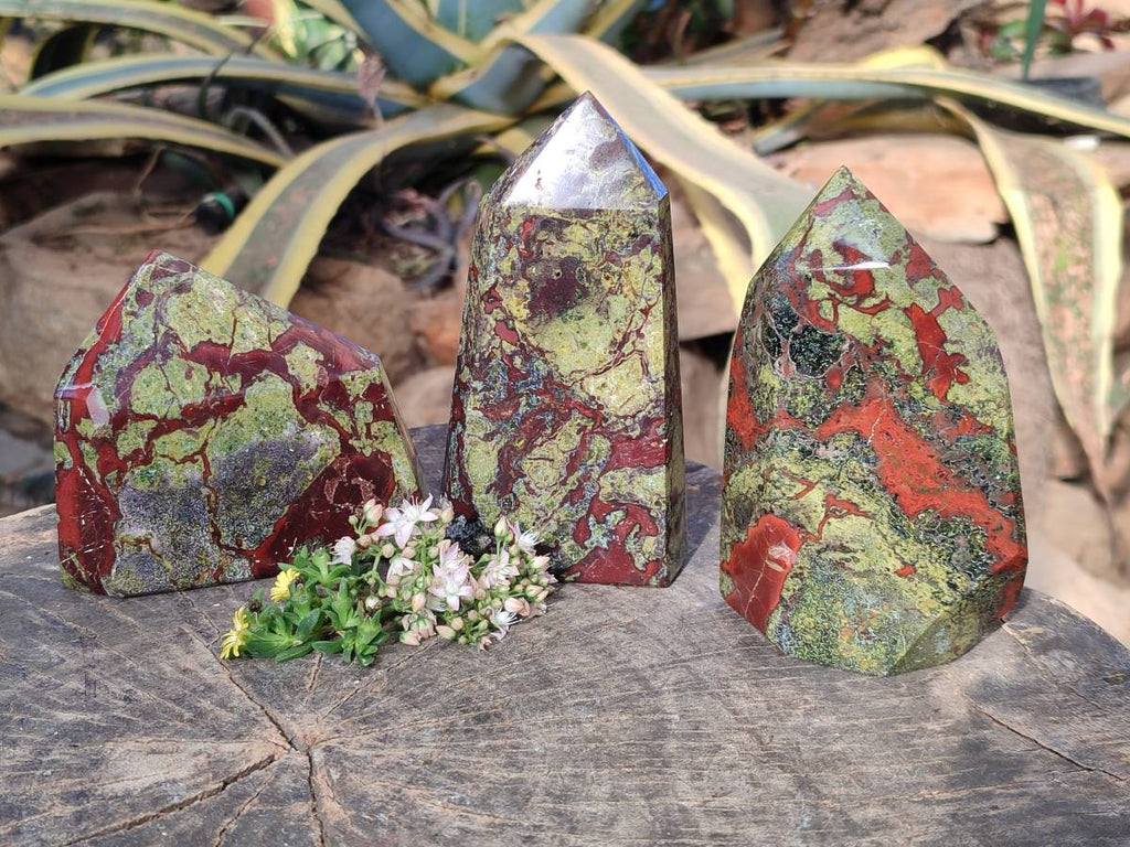 Polished Bastite Dragons Blood Stone Points x 3 From Tshipise, South Africa - Toprock Gemstones and Minerals 
