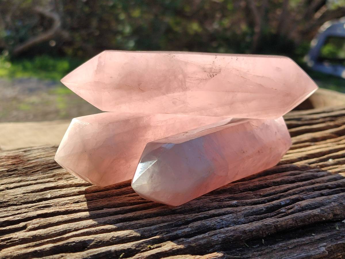 Polished Double Terminated Rose Quartz Points x 4 Ambatondrazaka, Madagascar - Toprock Gemstones and Minerals 