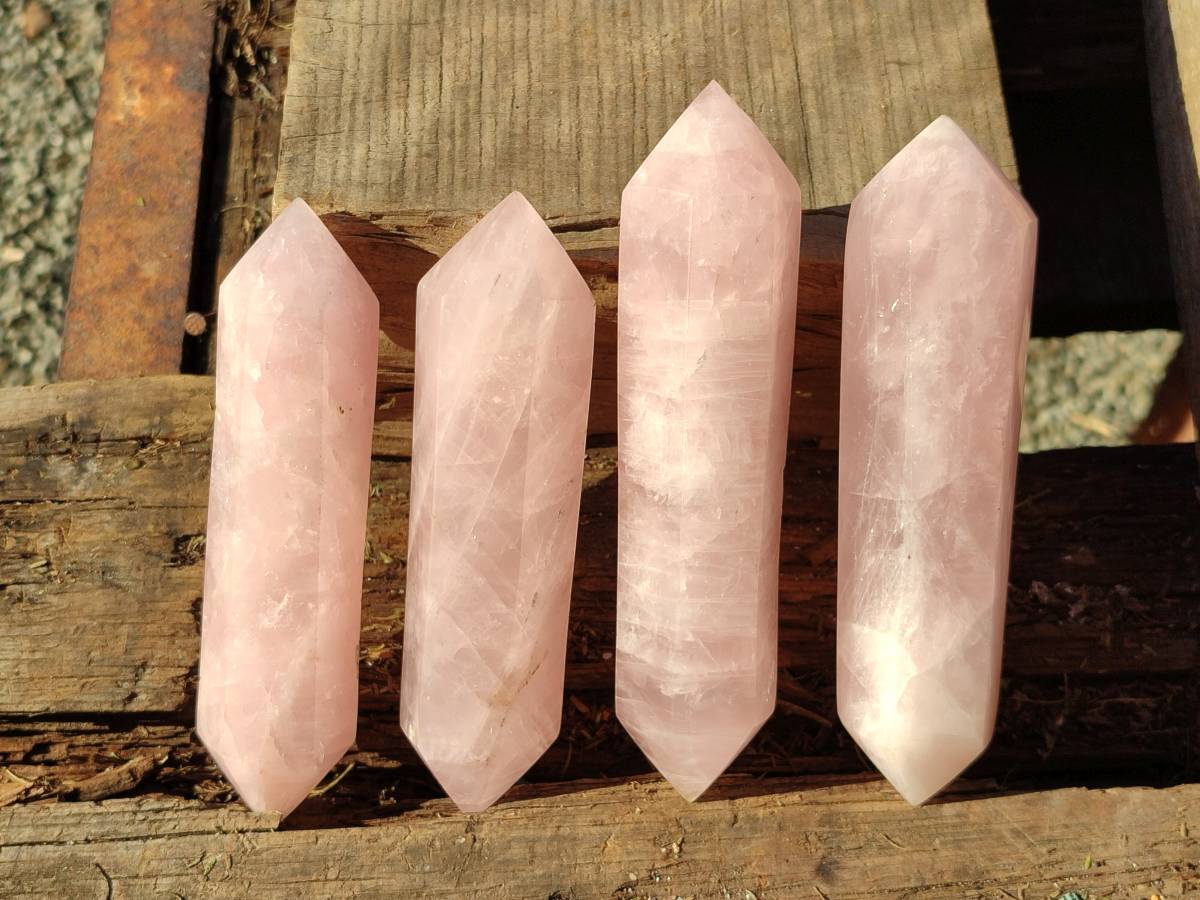 Polished Double Terminated Rose Quartz Points x 4 Ambatondrazaka, Madagascar - Toprock Gemstones and Minerals 